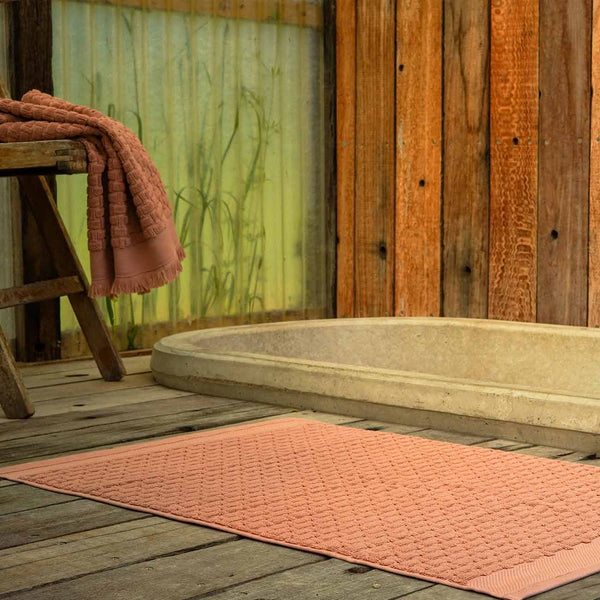 Creme Caramel Basketweave Cotton Mat and Bath Towel