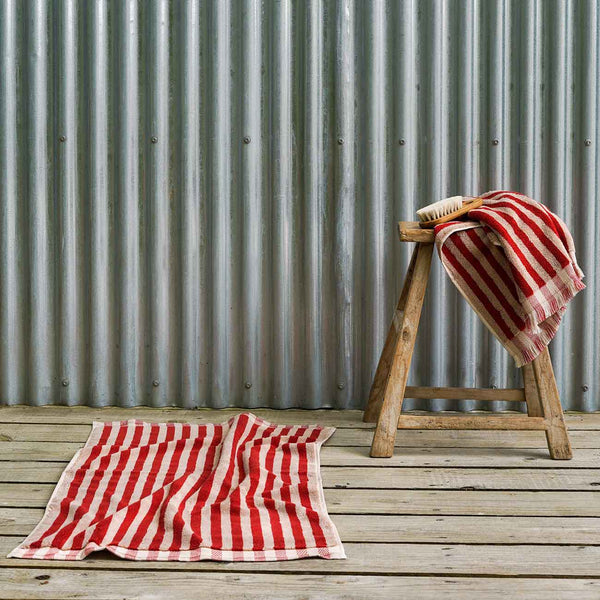 Sandstone Red Stripe Cotton Mat and Hand Towel