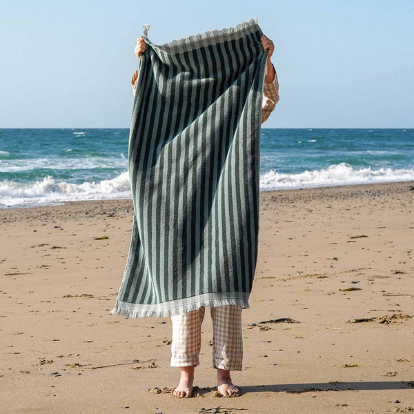 Pine Green Stripe Cotton Bath Towel