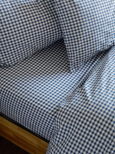 Indigo Small Gingham Cotton Fitted Sheet