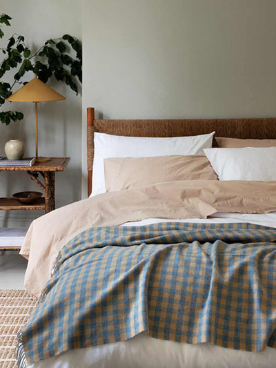 Warm Blue Gingham Wool Blanket - alternate image