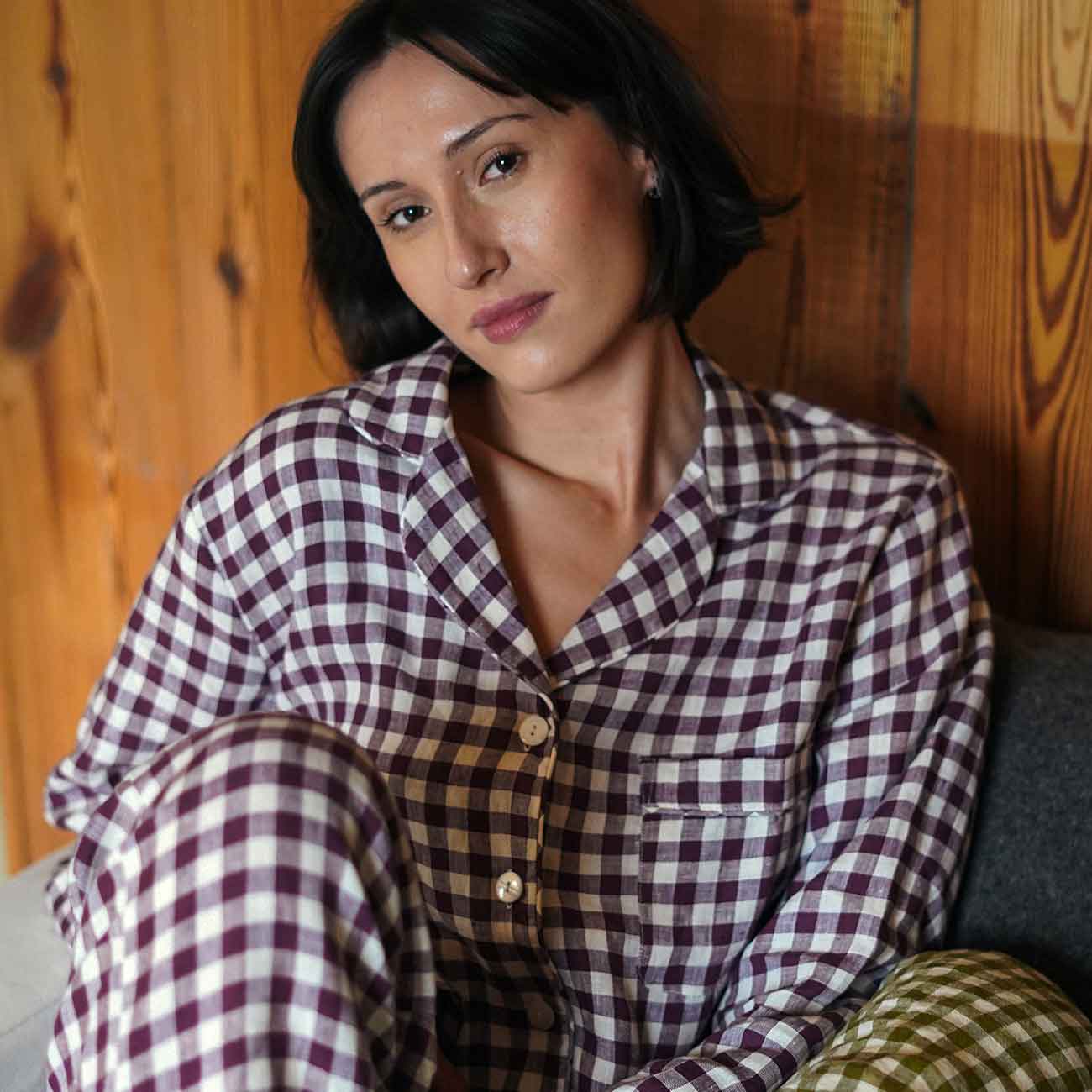 Berry Gingham Pyjama Trouser Set