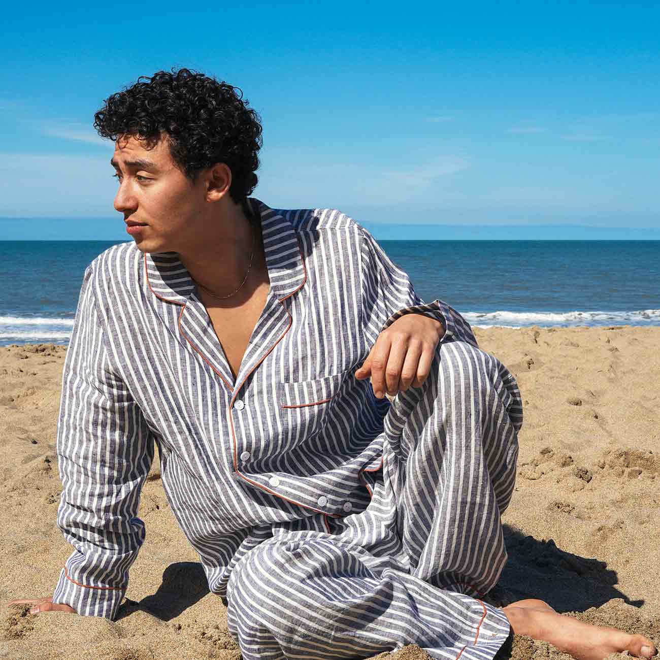 Men's Midnight Stripe Linen Pyjama Trouser Set