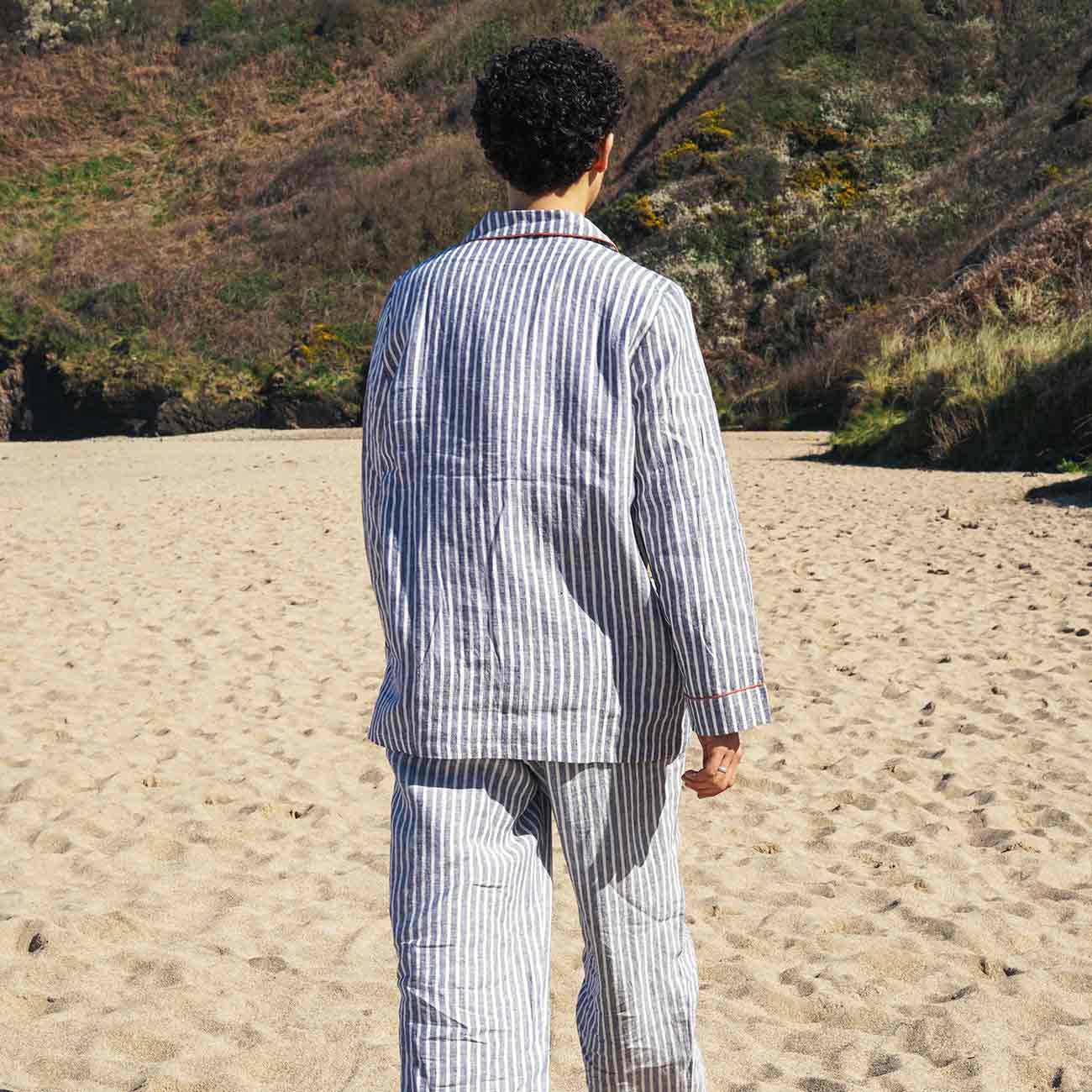 Men's Midnight Stripe Linen Pyjama Trousers