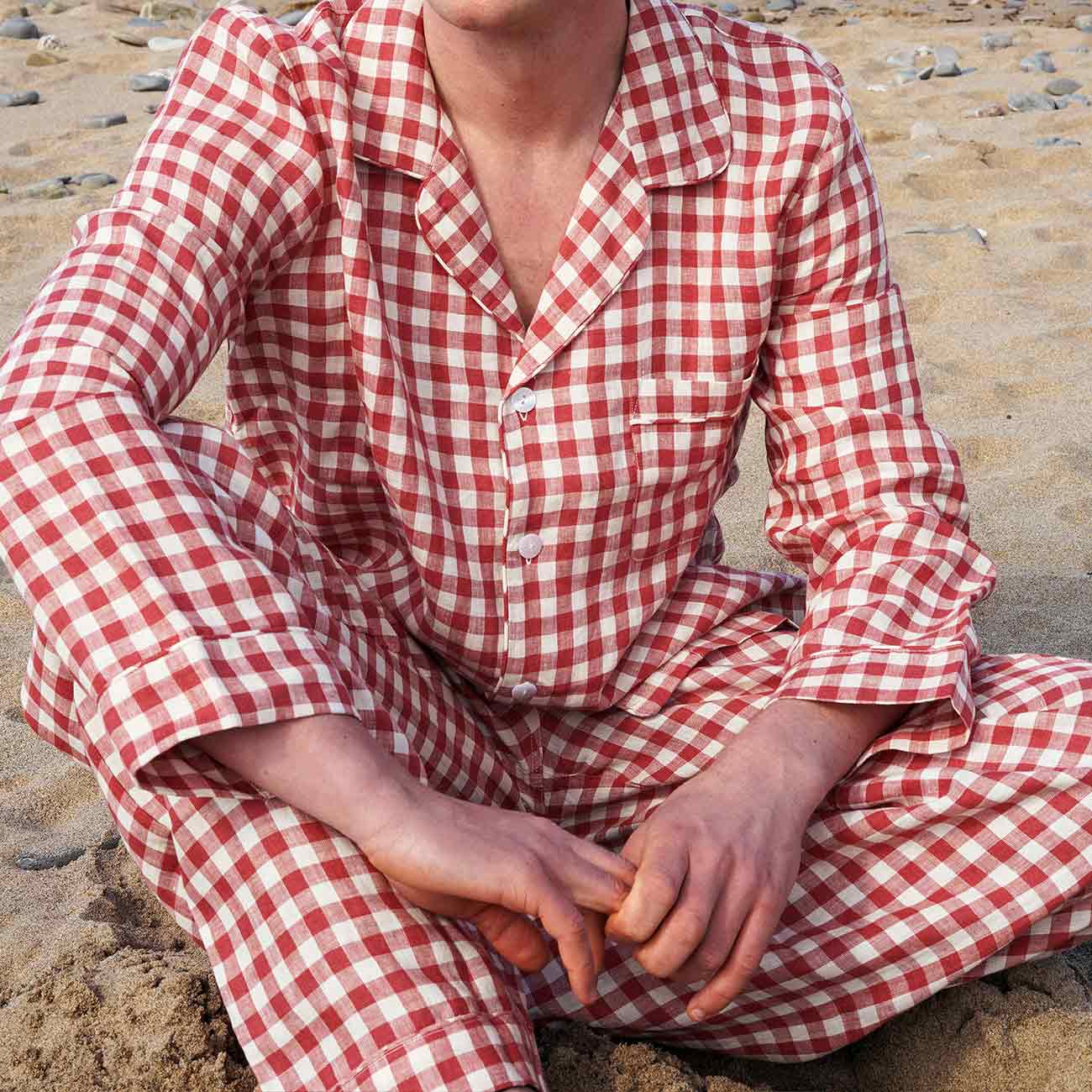 Men's Mineral Red Gingham Pyjama Trouser Set