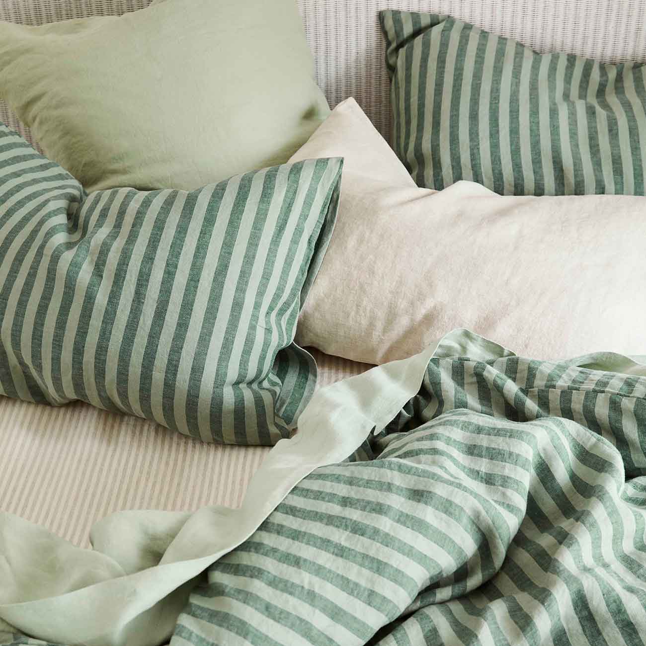 Pine Green Pembroke Stripe Linen Pillowcases (Pair)