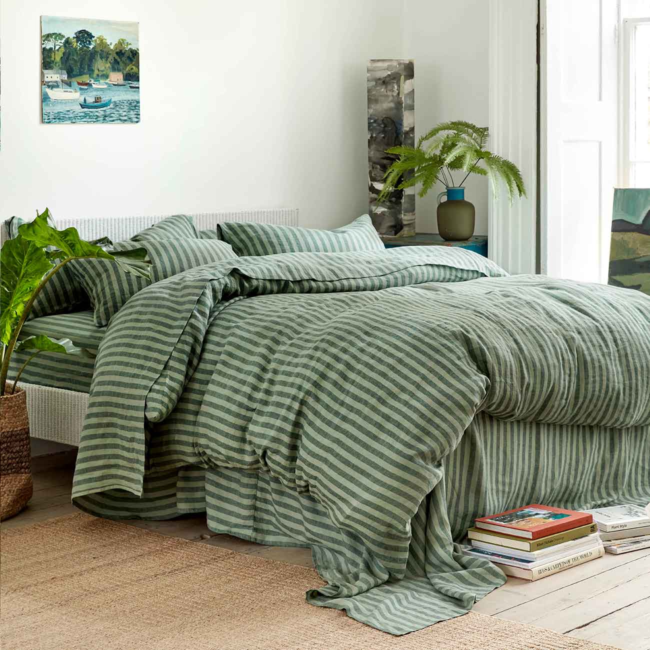 Pine Green Pembroke Stripe Linen Blend Duvet Cover Piglet In Bed UK pine-green-pembroke-stripe-linen-blend-duvet-cover-piglet-in-bed-uk