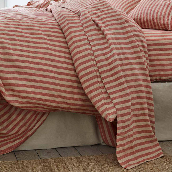 Sandstone Red Pembroke Stripe Linen Flat Sheet