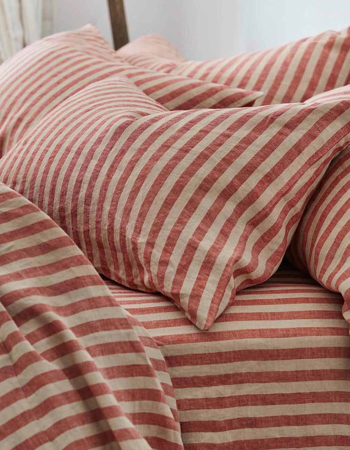 Sandstone Red Pembroke Stripe Linen Pillowcases (Pair)