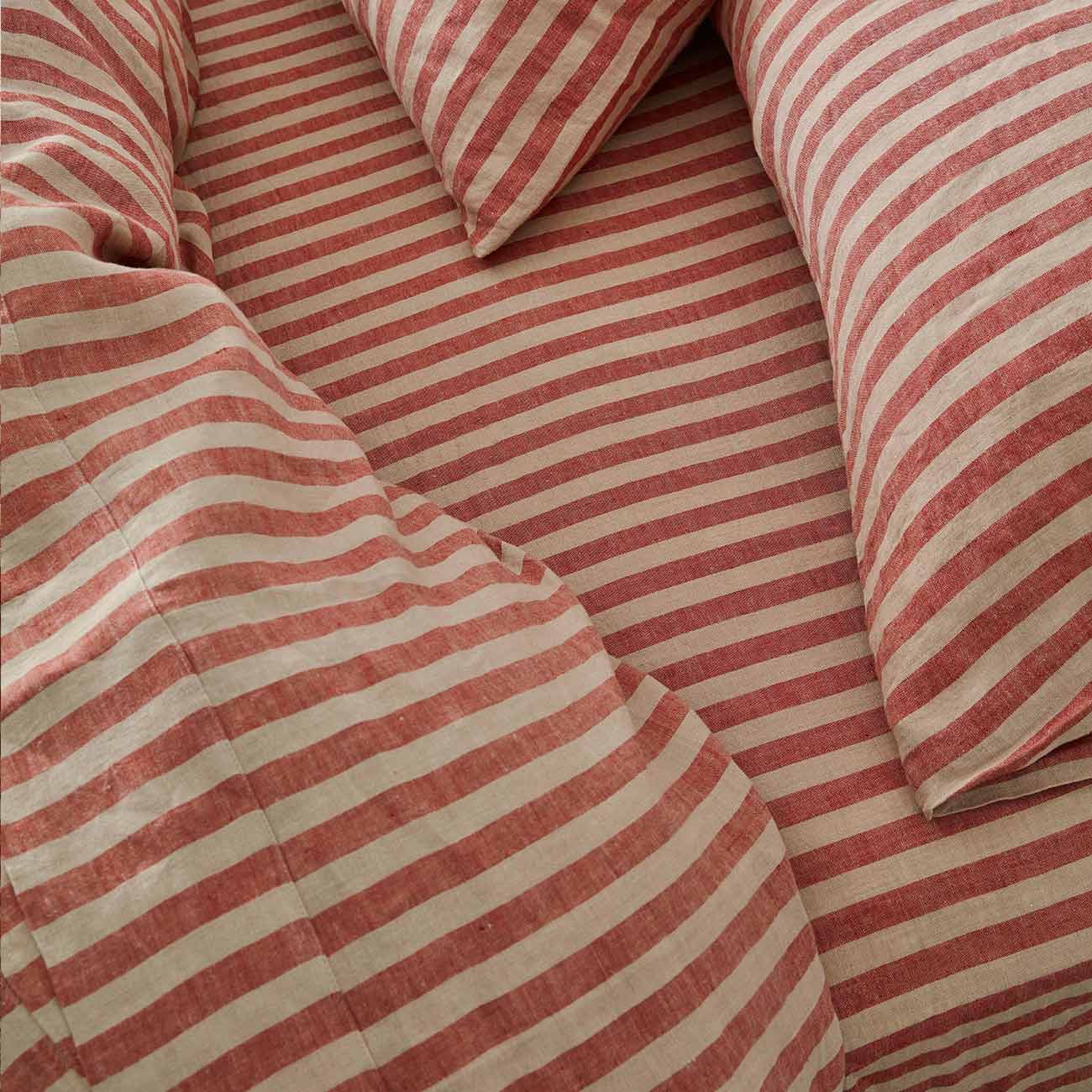 Sandstone Red Pembroke Stripe Linen Fitted Sheet