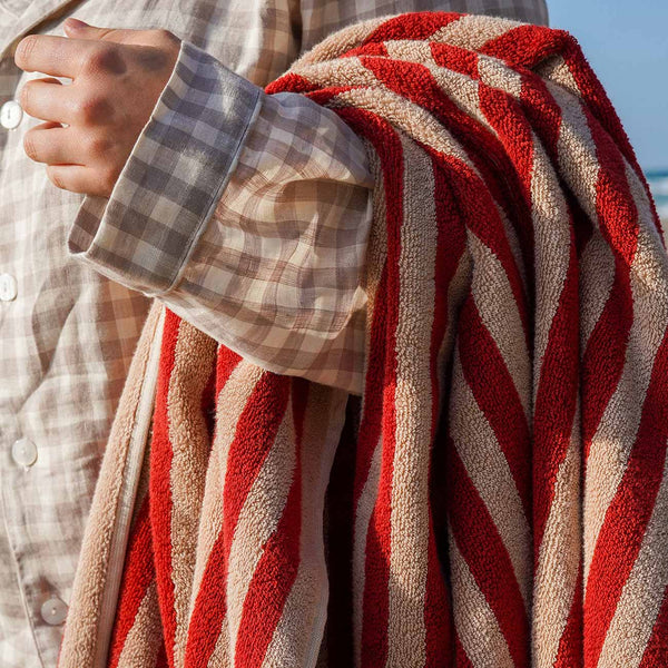 Sandstone Red Stripe Cotton Bath Sheet