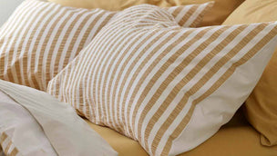 Ochre Seersucker Stripe Cotton Pillowcases (Pair)