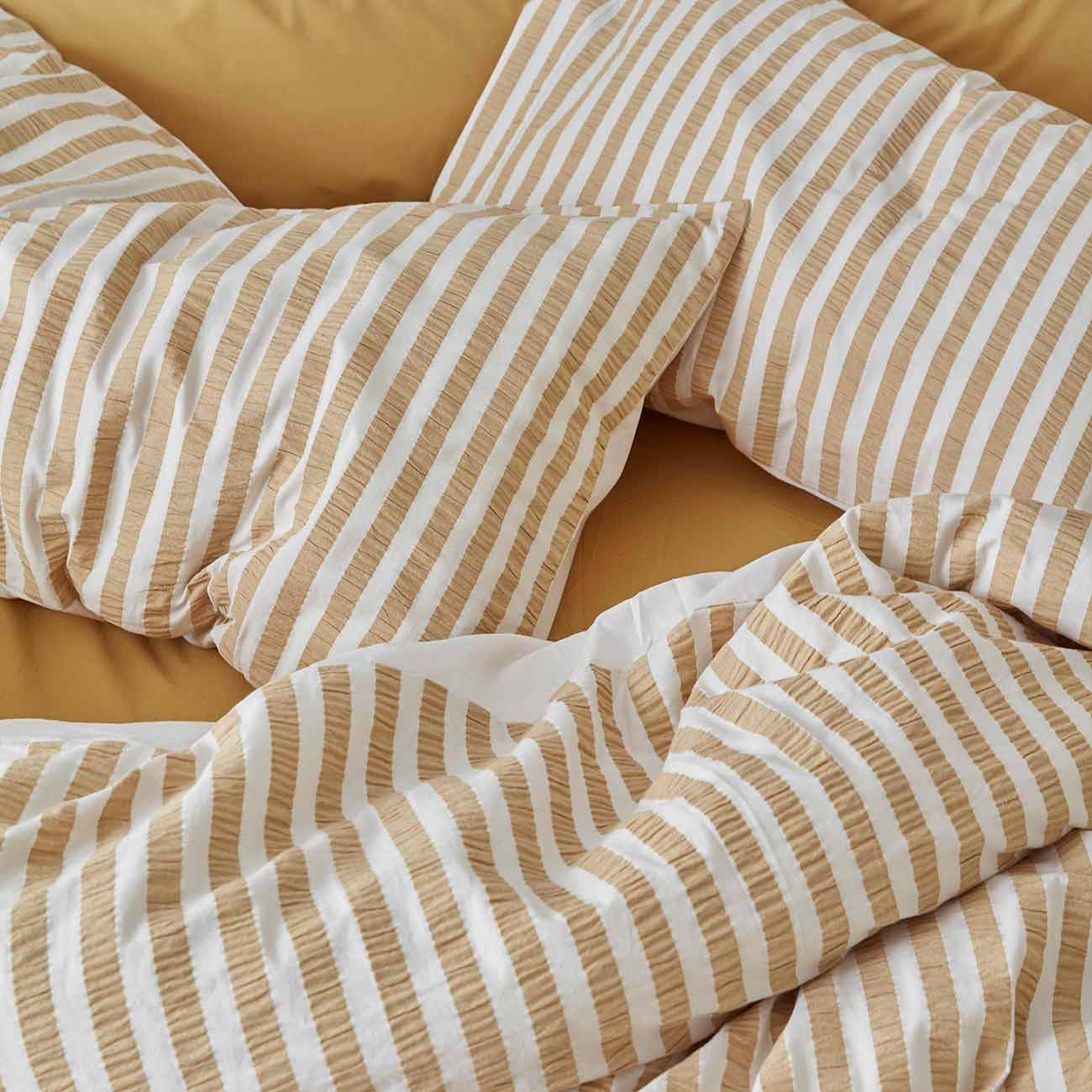 Ochre Seersucker Stripe Cotton Pillowcases (Pair)