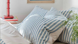 Warm Blue Seersucker Stripe Cotton Pillowcases (Pair)