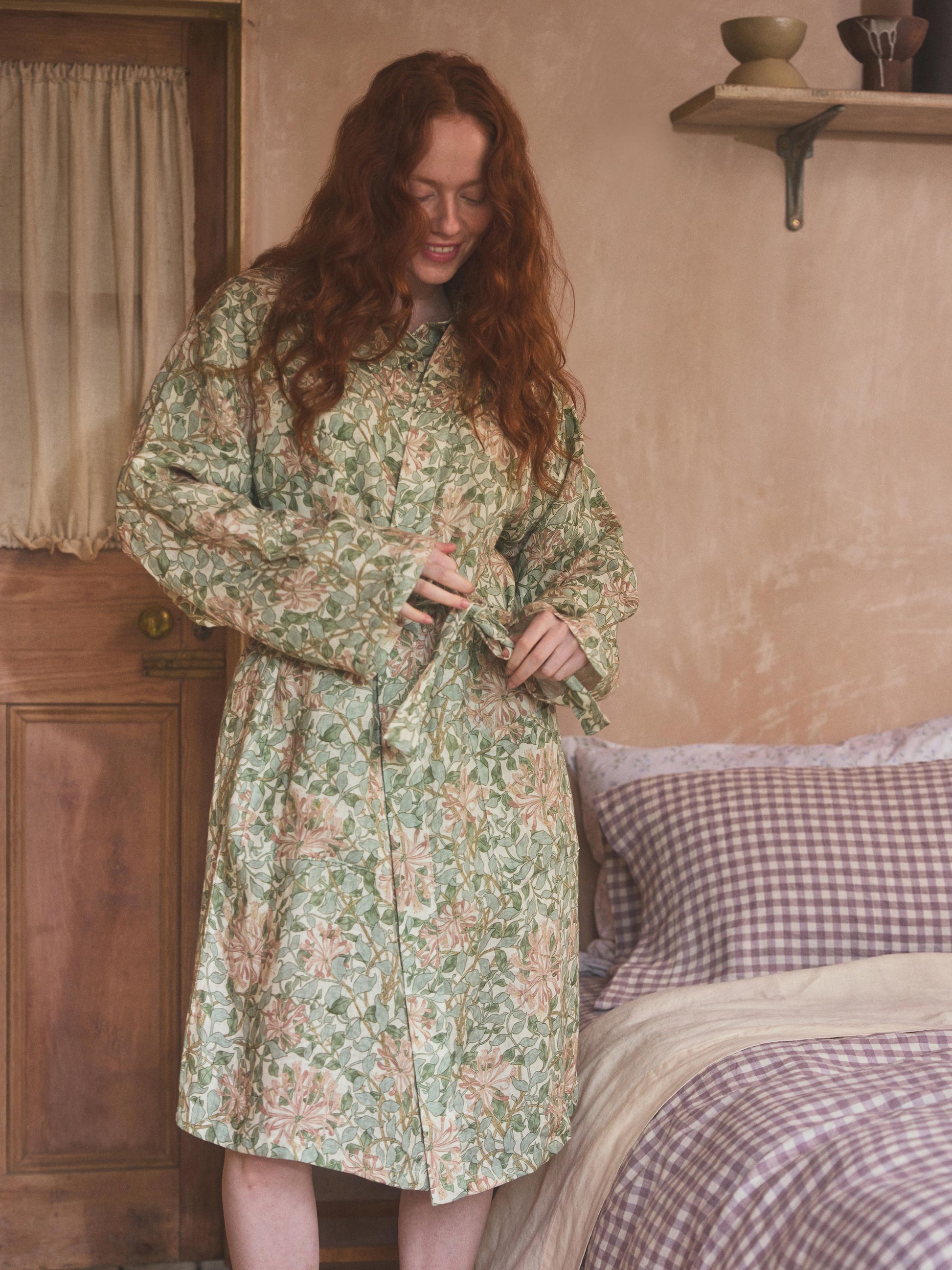 Soft Sage Honeysuckle Linen Robe