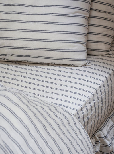 Ivory Kemptown Stripe 100% Linen Fitted Sheet