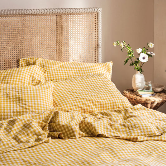 Honey Gingham Linen Blend Pillowcase (Pair)