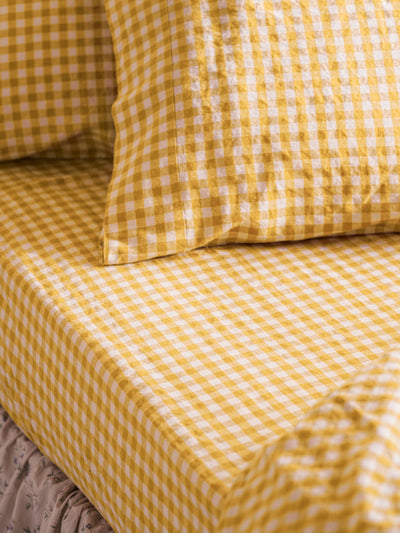 Honey Gingham 100% Linen Fitted Sheet