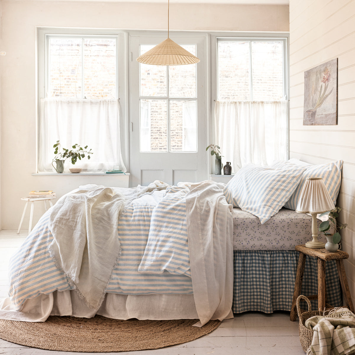 Coastal Blue Pembroke Stripe 100% Linen Duvet Cover