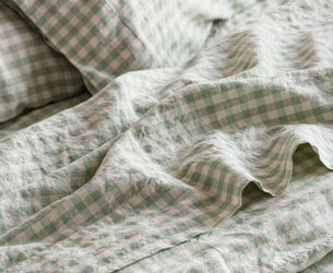 Sage Green Gingham Linen Blend Flat Sheet