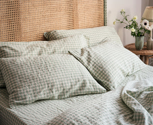 Sage Green Gingham Linen Blend Pillowcases (Pair)
