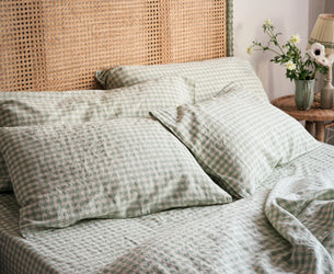 Sage Green Gingham Linen Blend Pillowcases (Pair)