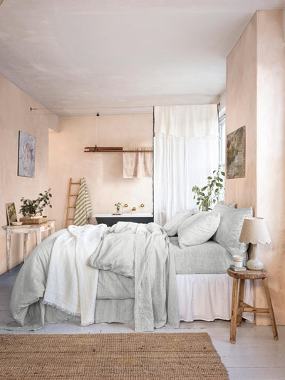 Grey Mini Stripe Linen Blend Duvet Cover - alternate image