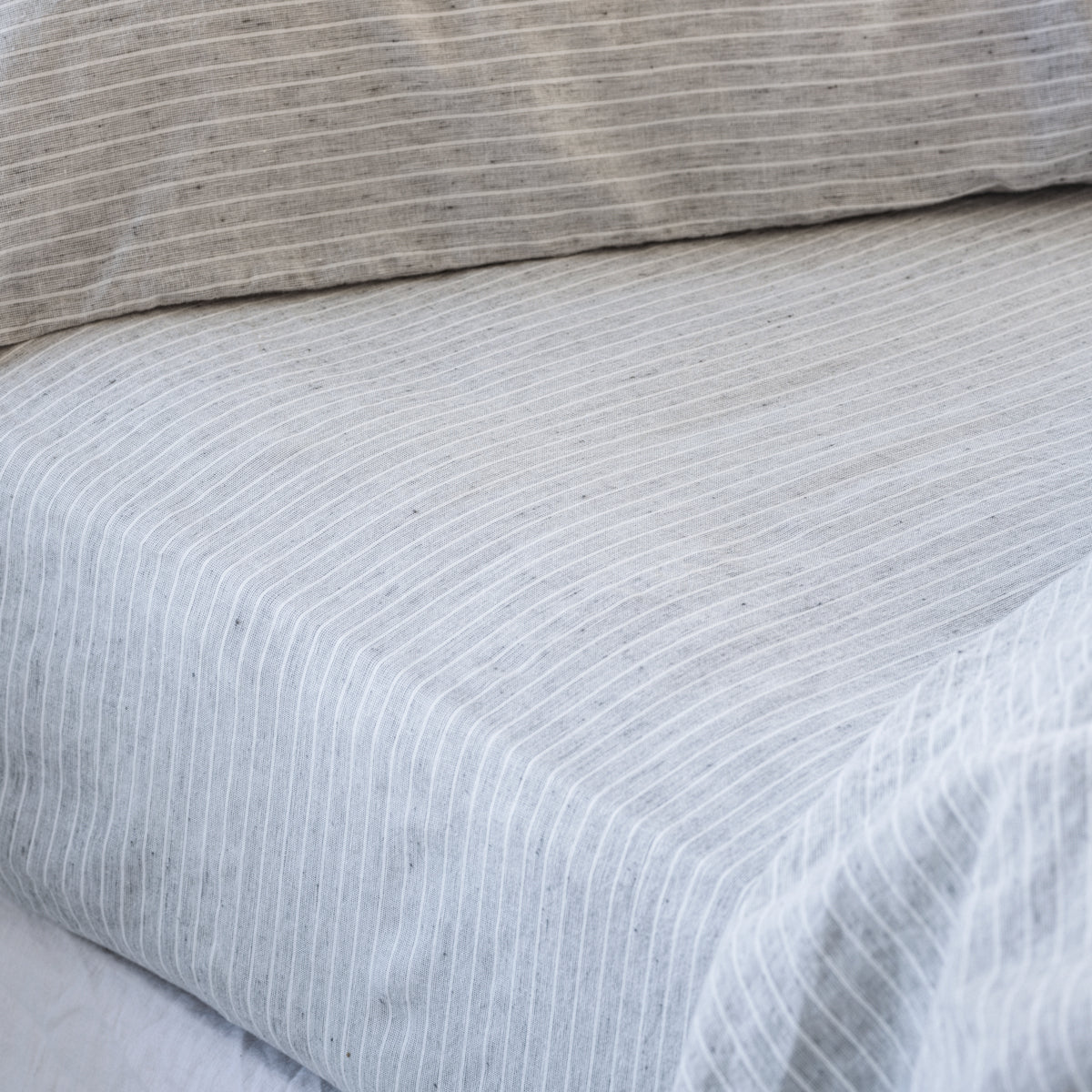 Grey Mini Stripe Linen Blend Fitted Sheet