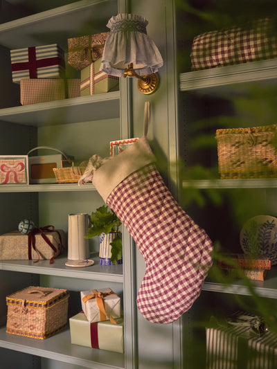 Berry Gingham Linen Blend Christmas Stocking