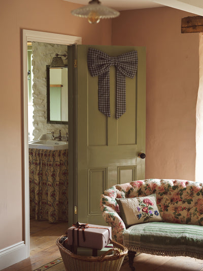 Fern Green & Dusk Blue Colour Drenched Gingham Linen Blend Bow