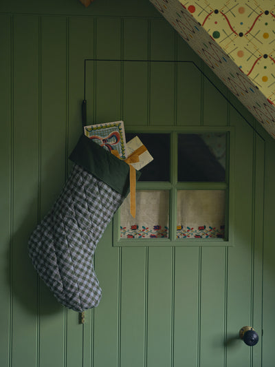 Fern Green & Dusk Blue Colour Drenched Linen Blend Christmas Stocking