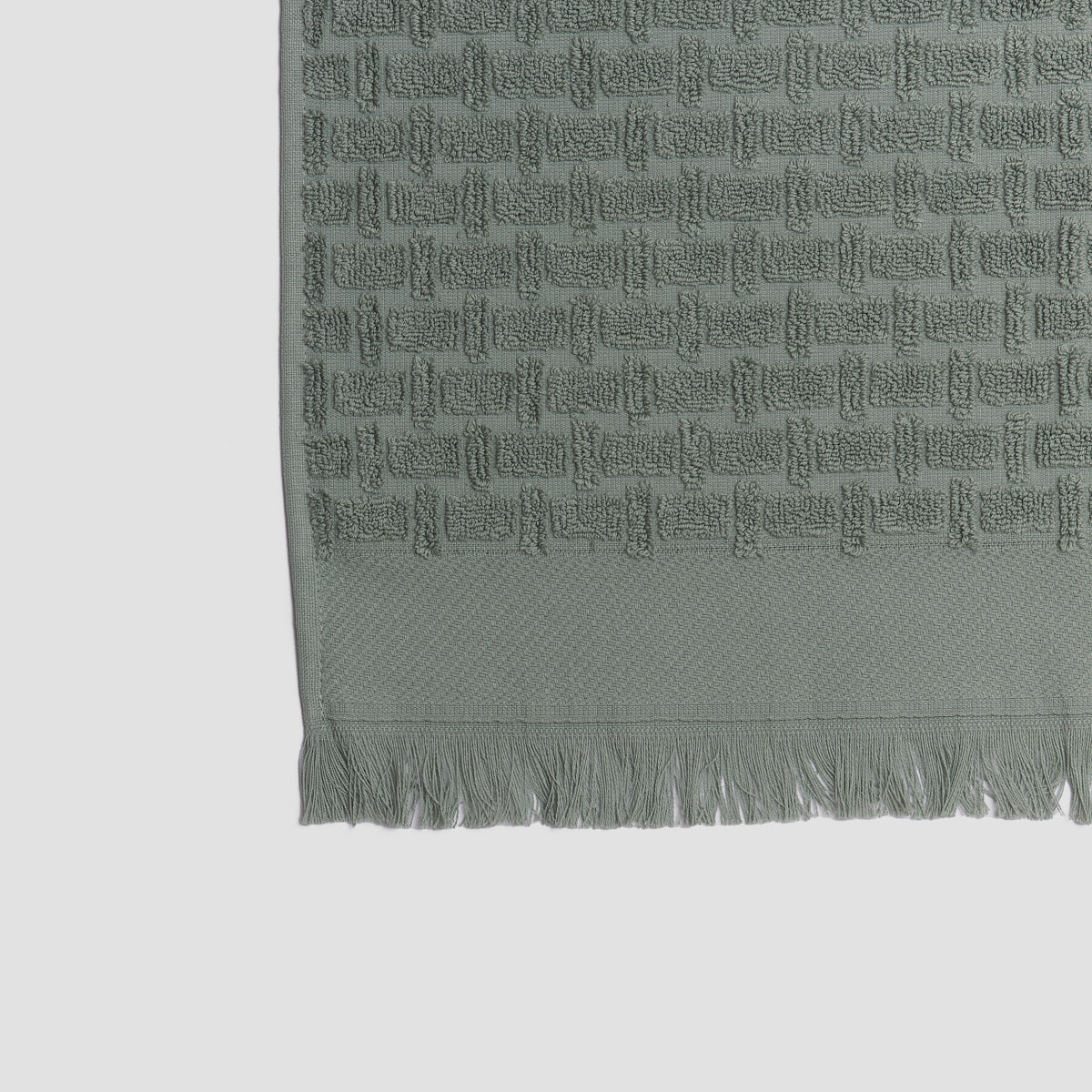 Ash Green Basketweave Cotton Towel Fringe Detail