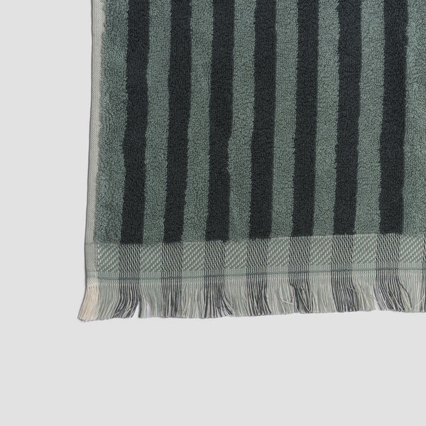 Pine Green Stripe Cotton Bath Towel Detail
