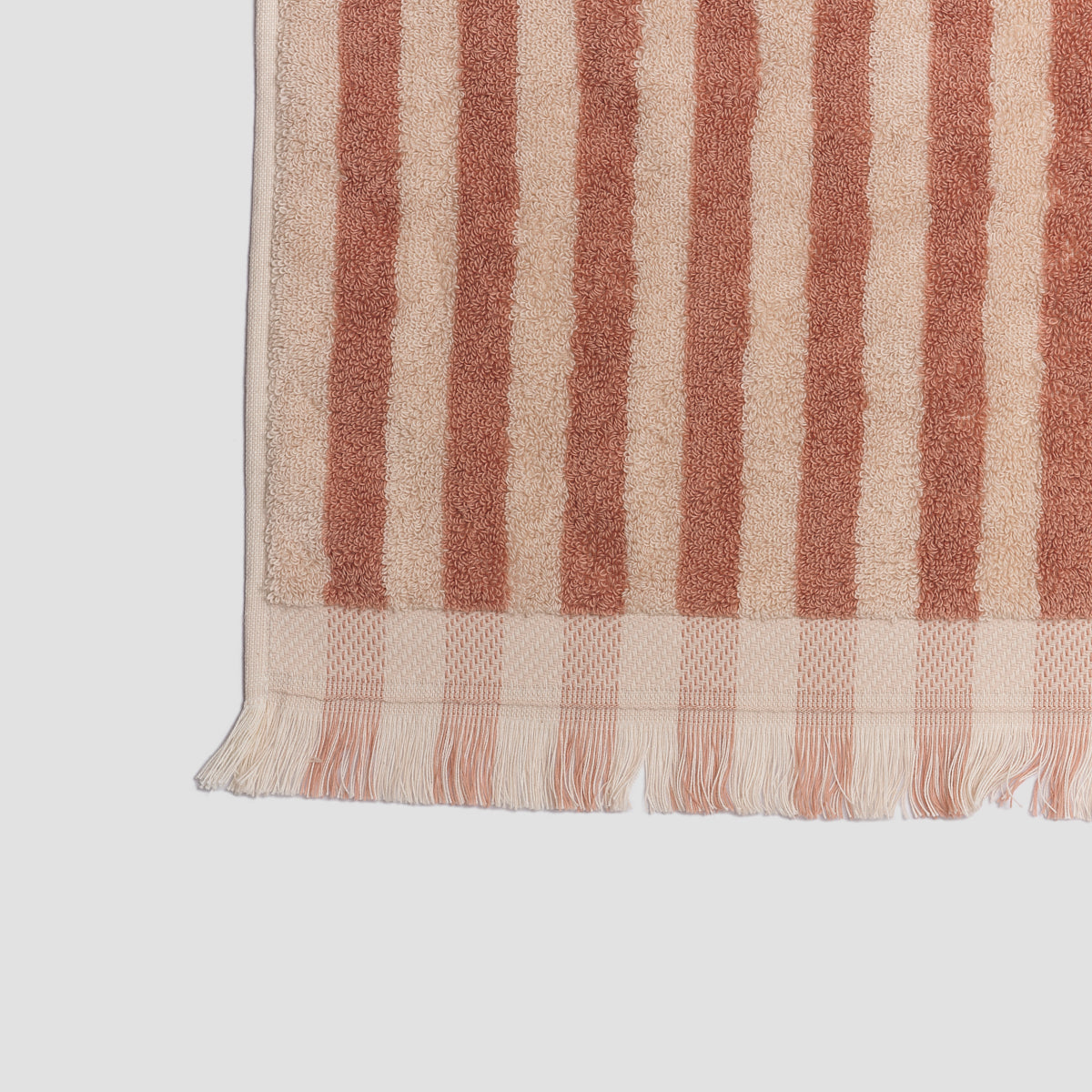 Sand Shell Stripe Cotton Hand Towel Fringe Detail