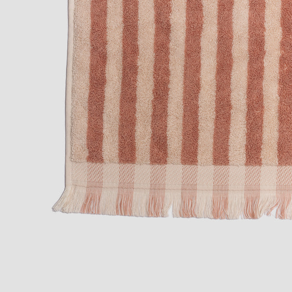 Sand Shell Stripe Cotton Bath Towel Fringe Detail 