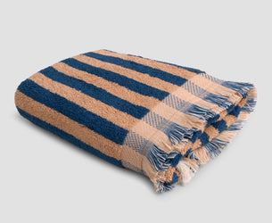 Blue & Porcini Pembroke Stripe Cotton Hand Towel