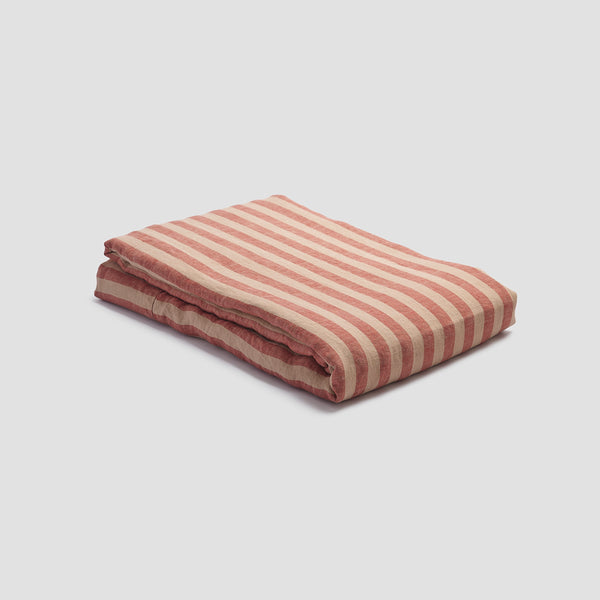 Sandstone Red Pembroke Stripe Linen Flat Sheet