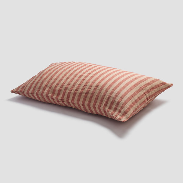 Sandstone Red Pembroke Stripe Linen Pillowcase