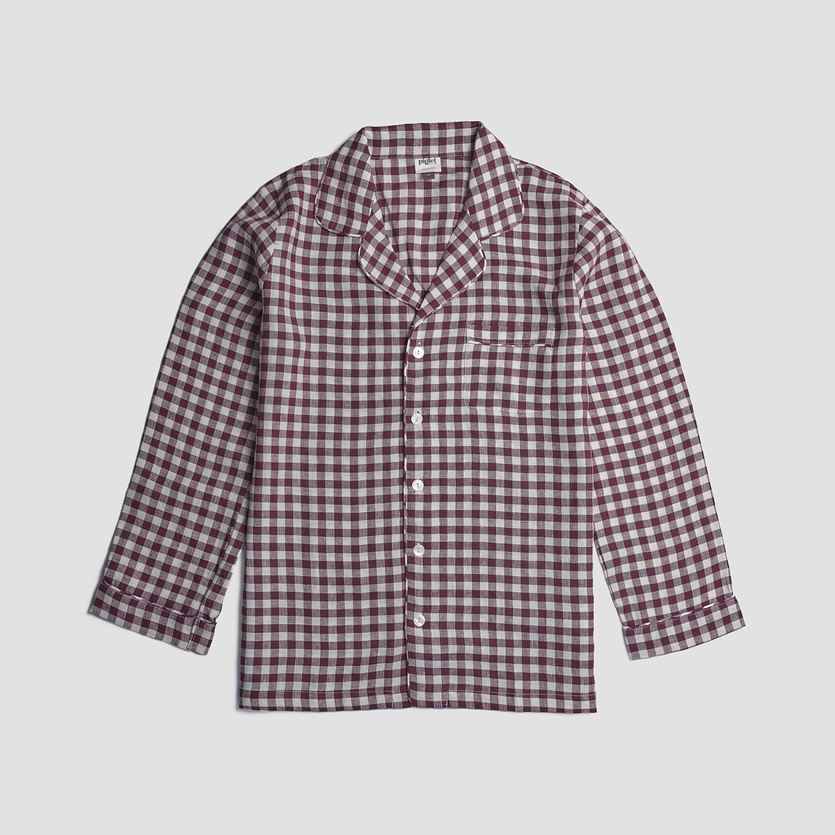 Men's Berry Gingham Linen Pyjama Shirt