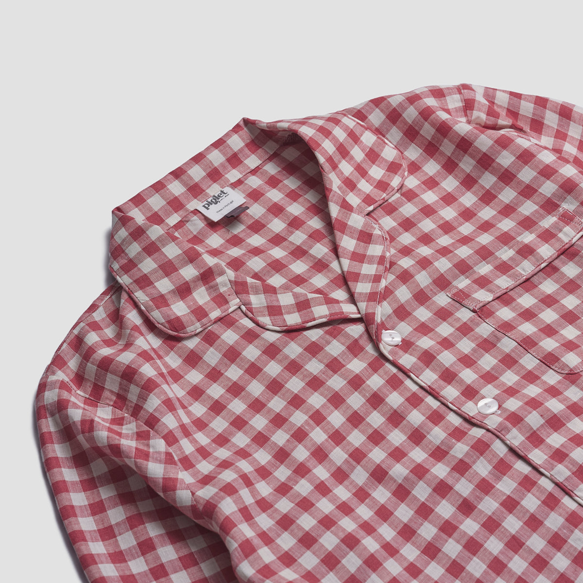 Men's Mineral Red Gingham Pyjama Shirt Collar Detail