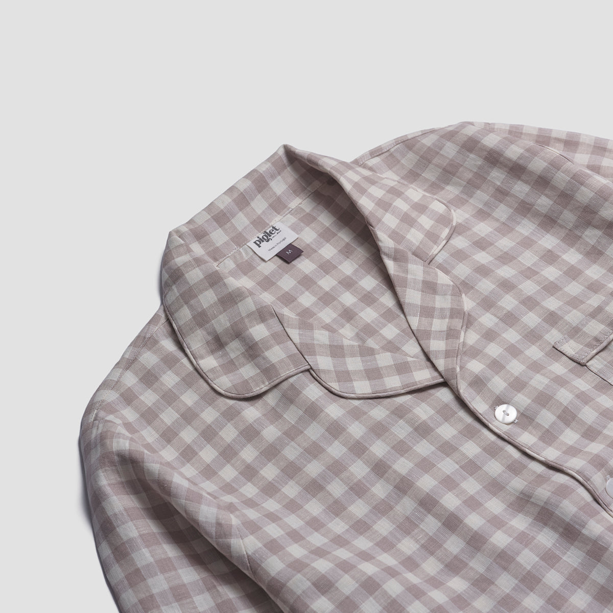 Men's Mushroom Gingham Pyjama Shirt Collar Detail