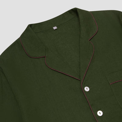 Men's Fern Green Linen Pyjama Shirt - alternate image