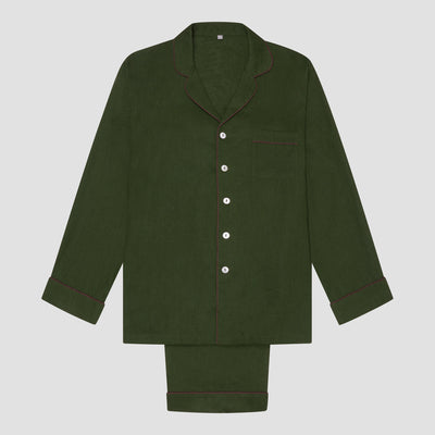 Men's Fern Green Linen Pyjama Trouser Set