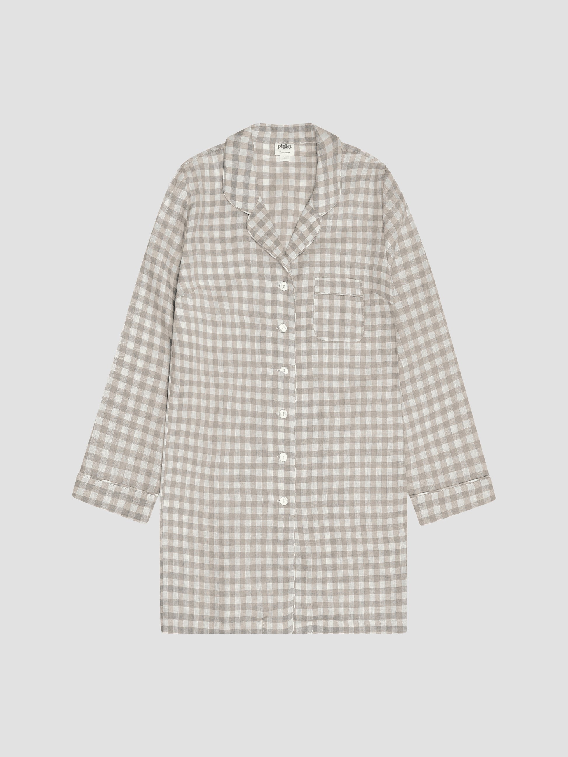 Mushroom Gingham Linen Night Shirt