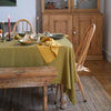 Botanical Green Linen Tablecloth, Honey Linen Napkins and Pottery West Dinner Bowls