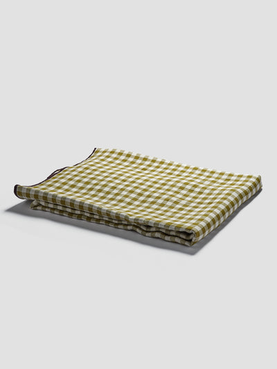 Botanical Green Gingham 100% Linen Tablecloth - alternate image