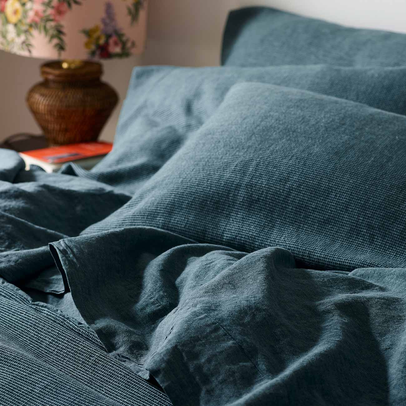 Teal Chambray Linen Flat Sheet