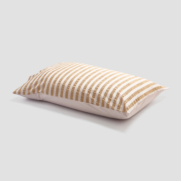 Ochre Seersucker Stripe Cotton Pillowcase 
