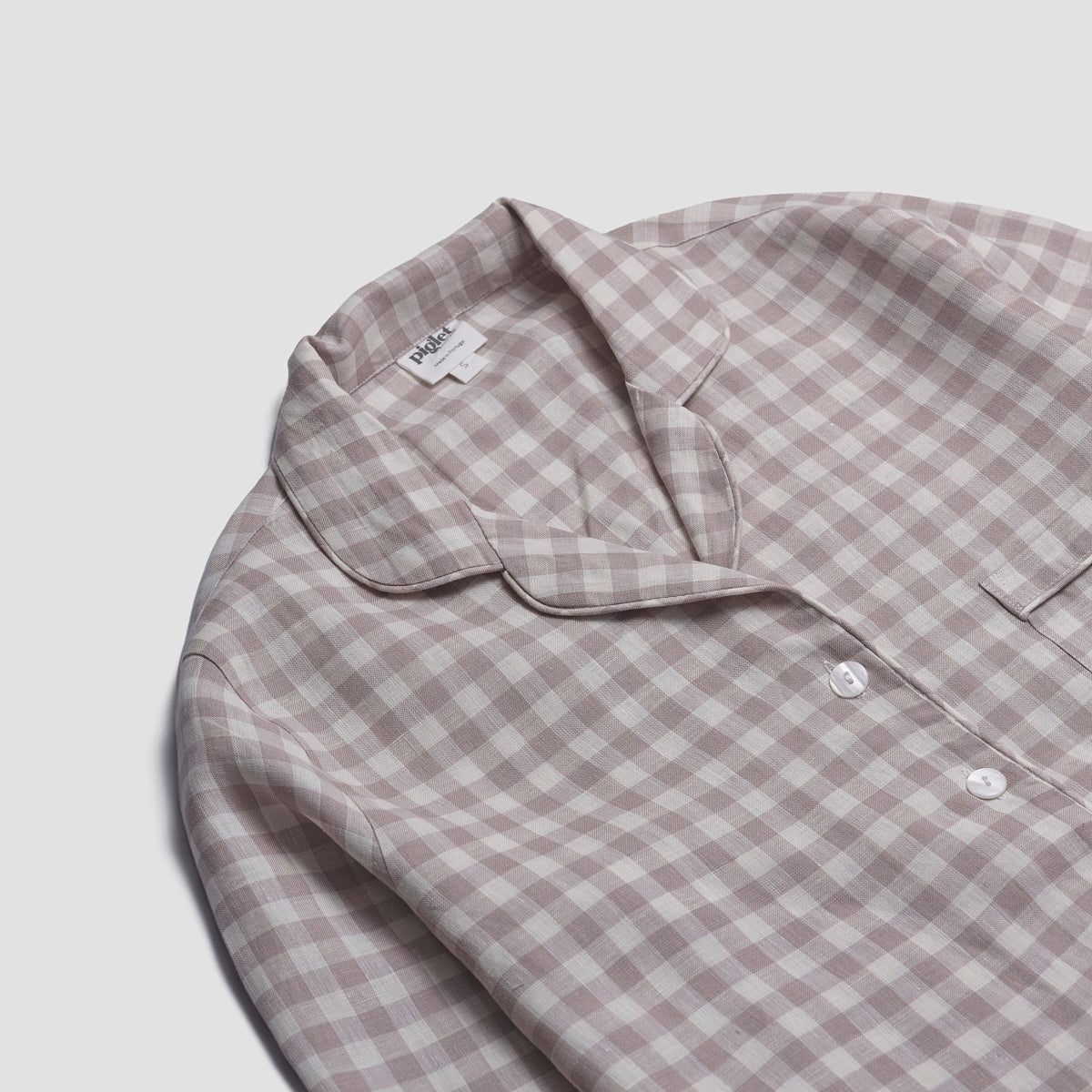 Mushroom Gingham Pyjama Shirt Collar Detail