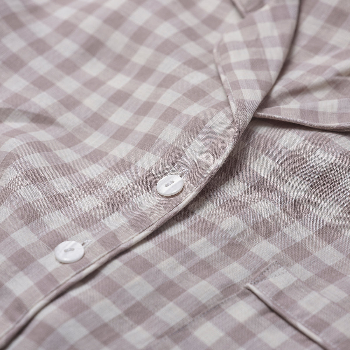 Mushroom Gingham Pyjama Shirt Button Detail